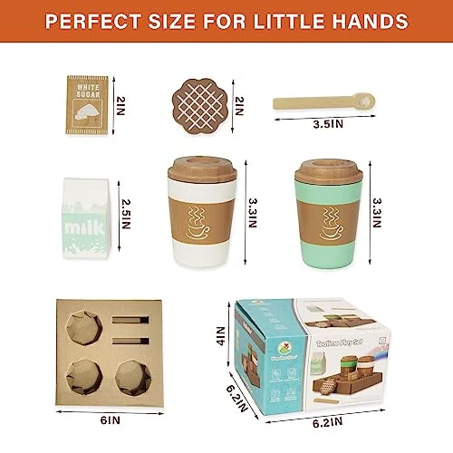 WOODENFUN Pretend Play Coffee Cup Toys, Wooden Play Kitchen Accessories, Fake Food Play for Kids Kitchen, Educational Toy for Toddler Children Birthday Gift - 12