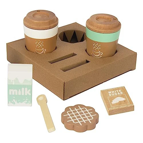 WOODENFUN Pretend Play Coffee Cup Toys, Wooden Play Kitchen Accessories, Fake Food Play for Kids Kitchen, Educational Toy for Toddler Children Birthday Gift - WOODENFUN