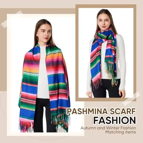 WOODLAND WREATH PasModazoneina Shawls and Wraps, Double-side pattern Long Scarves for Women, Perfect for Winter and Fall - 3