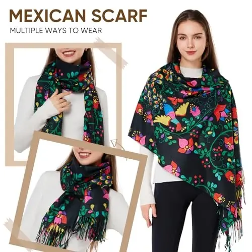 WOODLAND WREATH PasModazoneina Shawls and Wraps, Double-side pattern Long Scarf for Women, Perfect for Winter and Fall - 3