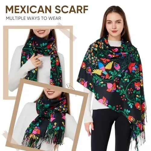 WOODLAND WREATH PasModazoneina Shawls and Wraps, Double-side pattern Long Scarf for Women, Perfect for Winter and Fall - 3