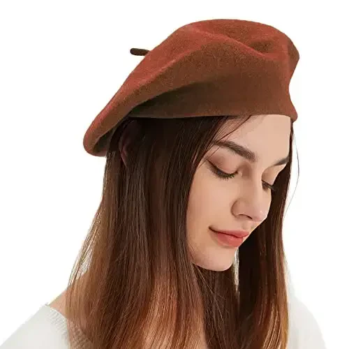 Wool Beret Hat French Beret Cap Winter Artist Painter Hat Solid Color for Women - 3