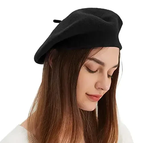 Wool Beret Hat French Beret Cap Winter Artist Painter Hat Solid Color for Women - 3