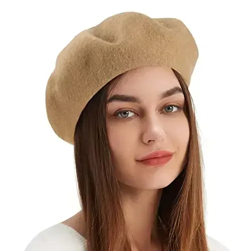 Wool Beret Hat French Beret Cap Winter Artist Painter Hat Solid Color for Women - WOOL