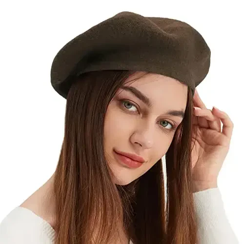 Wool Beret Hat French Beret Cap Winter Artist Painter Hat Solid Color for Women - 2