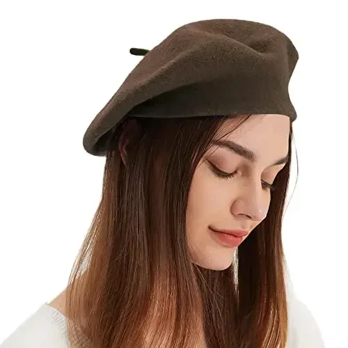 Wool Beret Hat French Beret Cap Winter Artist Painter Hat Solid Color for Women - 3