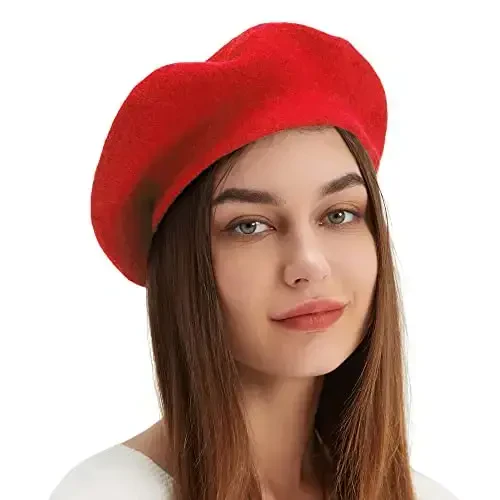 Wool Beret Hat French Beret Cap Winter Artist Painter Hat Solid Color for Women - 1