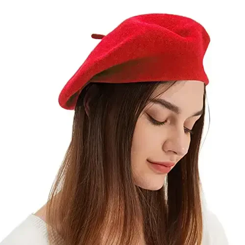 Wool Beret Hat French Beret Cap Winter Artist Painter Hat Solid Color for Women - 3