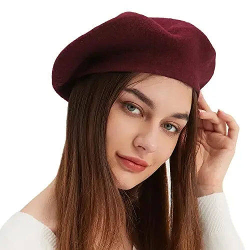 Wool Beret Hat French Beret Cap Winter Artist Painter Hat Solid Color for Women - 2