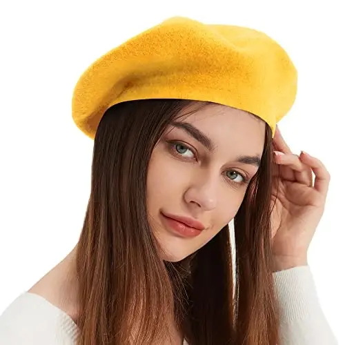 Wool Beret Hat French Beret Cap Winter Artist Painter Hat Solid Color for Women - 1