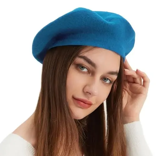 Wool Beret Hat French Beret Cap Winter Artist Painter Hat Solid Color for Women - 1