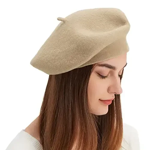 Wool Beret Hat French Beret Cap Winter Artist Painter Hat Solid Color for Women - WOOL (1)