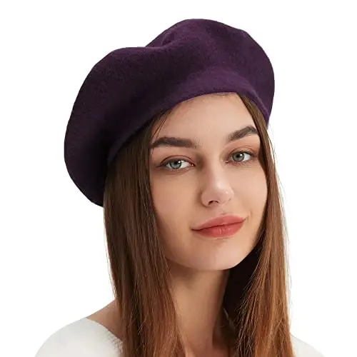 Wool Beret Hat French Beret Cap Winter Artist Painter Hat Solid Color for Women - 2