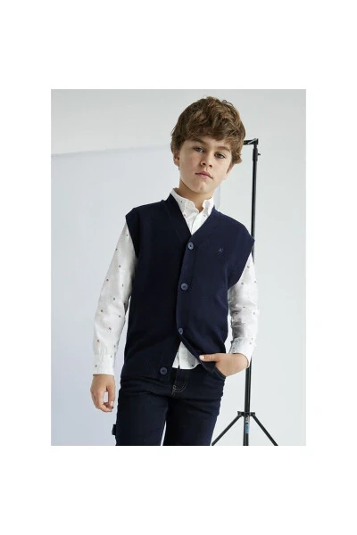 Wool Blend Kids Vest, Navy - MAYORAL