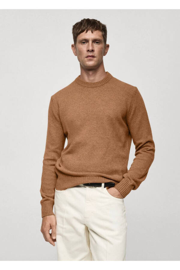 Wool blend knit sweater-Mid Brown - 1