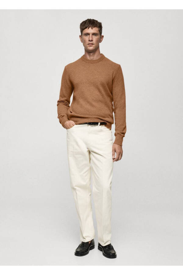 Wool blend knit sweater-Mid Brown - 2