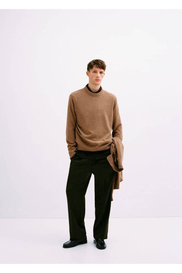 Wool blend knit sweater-Mid Brown - 5