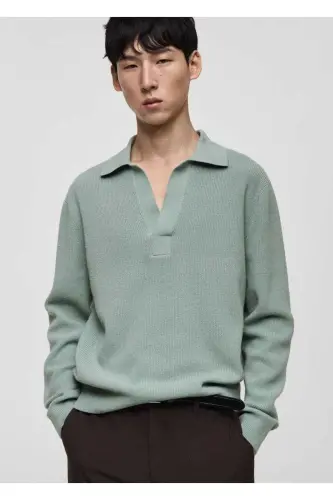 Wool blend knitted polo sweater - 1