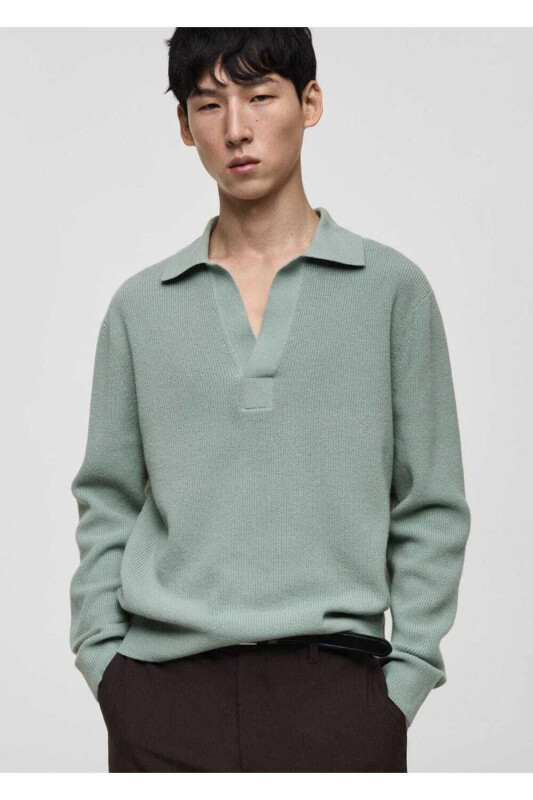 Wool blend knitted polo sweater - 1