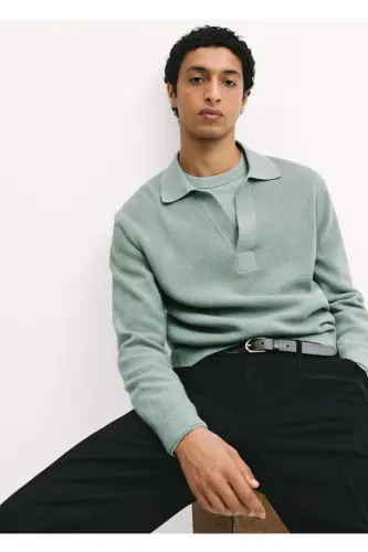 Wool blend knitted polo sweater - 6