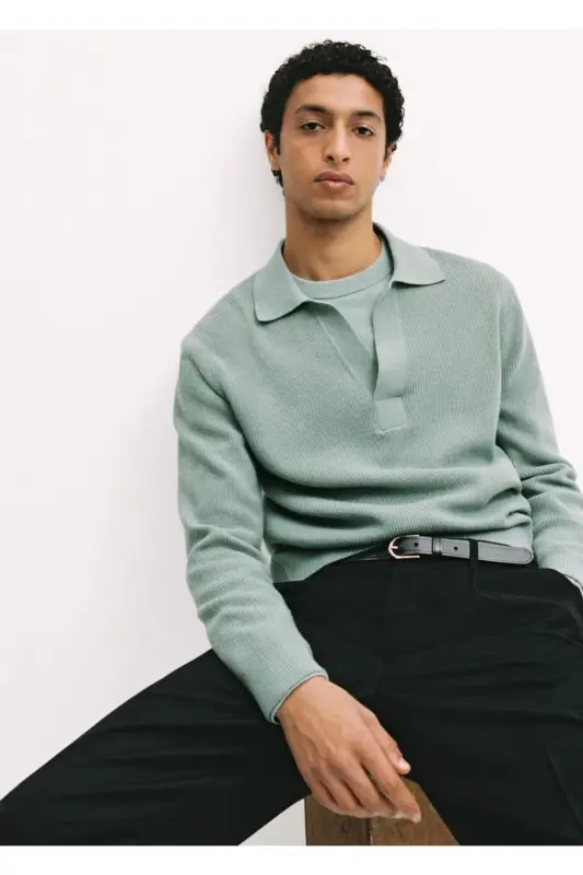 Wool blend knitted polo sweater - 6