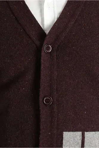 Wool Blend Patterned Knit Cardigan-Burgundy - 4