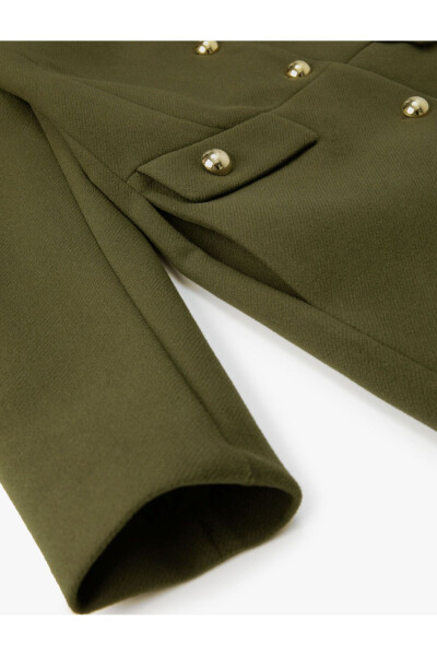 Wool coat with gold buttons, turn-down collar and pockets. - 7