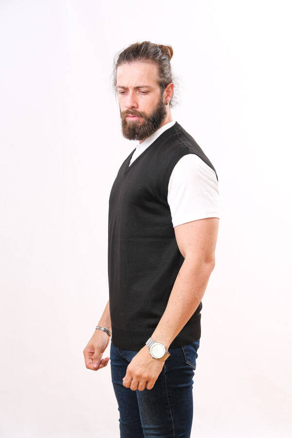 Wool Sleeveless Knit Sweater - Black - 3