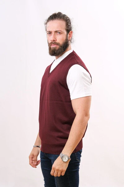 Wool Sleeveless Knit Sweater - Burgundy - ÇUKUROVA (1)