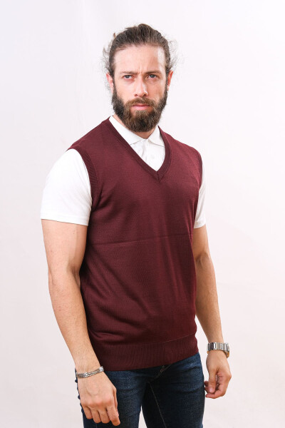Wool Sleeveless Knit Sweater - Burgundy - 3