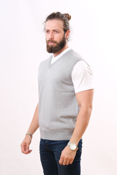 Wool Sleeveless Knit Sweater Light Gray - ÇUKUROVA (1)