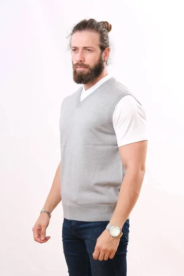 Wool Sleeveless Knit Sweater Light Gray - 2