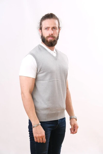 Wool Sleeveless Knit Sweater Light Gray - 3