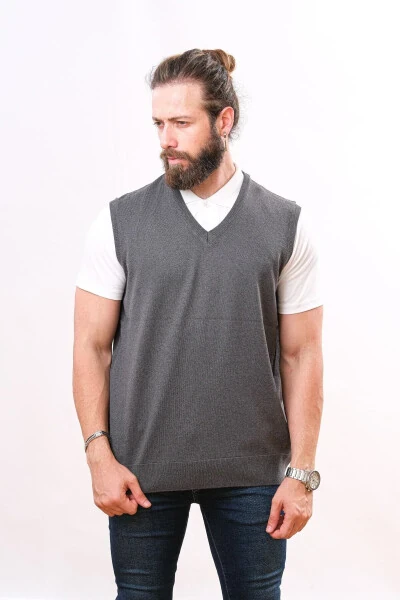 Wool Sleeveless Knit Sweater - Medium Grey - 3