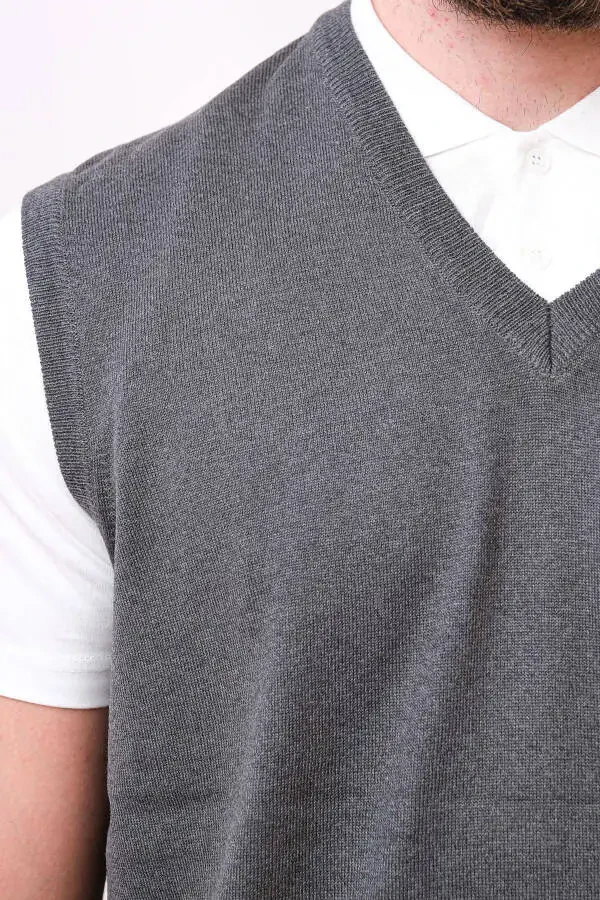 Wool Sleeveless Knit Sweater - Medium Grey - 4