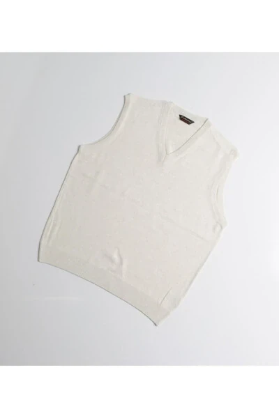 Wool Sleeveless Knit Sweater - Stone - Bone - 3