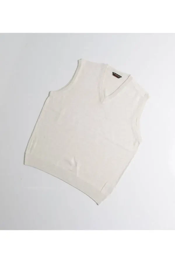 Wool Sleeveless Knit Sweater - Stone - Bone - 3