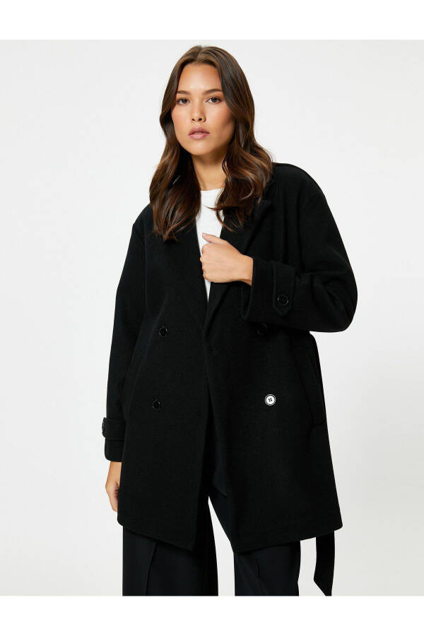 Woolen coat, belted, double breasted, with pocket details - 10