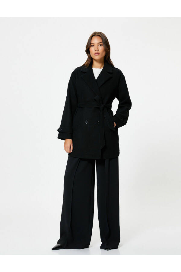 Woolen coat, belted, double breasted, with pocket details - 11