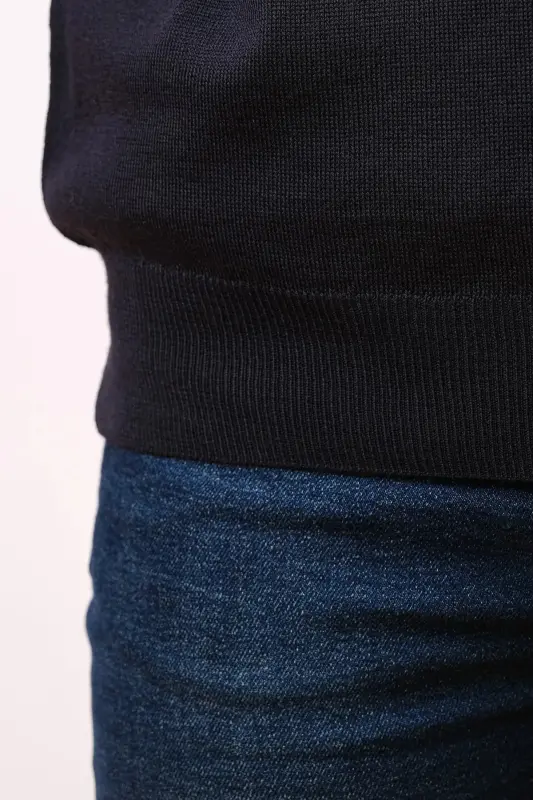 Woolen Sleeveless Knit Sweater - Navy-Navy - 5