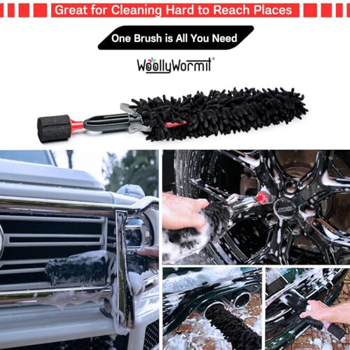 Woollywormit Wheel Cleaning Brush Car Detailing Kit - Rim Brush, Lug Nuts and Wheel Cleaner Brush Car Wash Kit - Tire Brushes for Cleaning Rims - Car Cleaning Supplies and Rim Cleaner Brush Set - 9