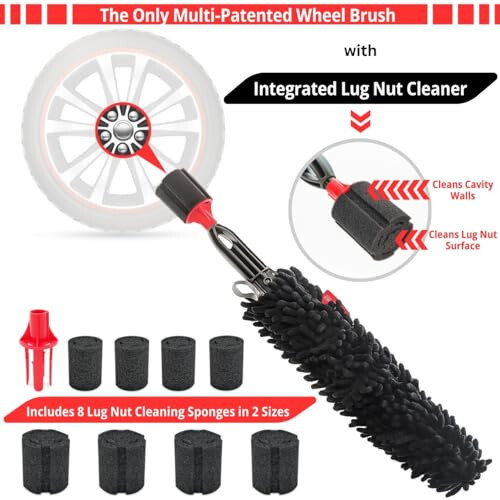 Woollywormit Wheel Cleaning Brush Car Detailing Kit - Rim Brush, Lug Nuts and Wheel Cleaner Brush Car Wash Kit - Tire Brushes for Cleaning Rims - Car Cleaning Supplies and Rim Cleaner Brush Set - 2