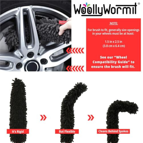 Woollywormit Wheel Cleaning Brush Car Detailing Kit - Rim Brush, Lug Nuts and Wheel Cleaner Brush Car Wash Kit - Tire Brushes for Cleaning Rims - Car Cleaning Supplies and Rim Cleaner Brush Set - 3