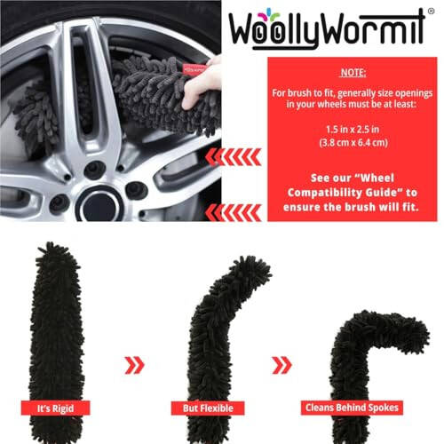 Woollywormit Wheel Cleaning Brush Car Detailing Kit - Rim Brush, Lug Nuts and Wheel Cleaner Brush Car Wash Kit - Tire Brushes for Cleaning Rims - Car Cleaning Supplies and Rim Cleaner Brush Set - 3