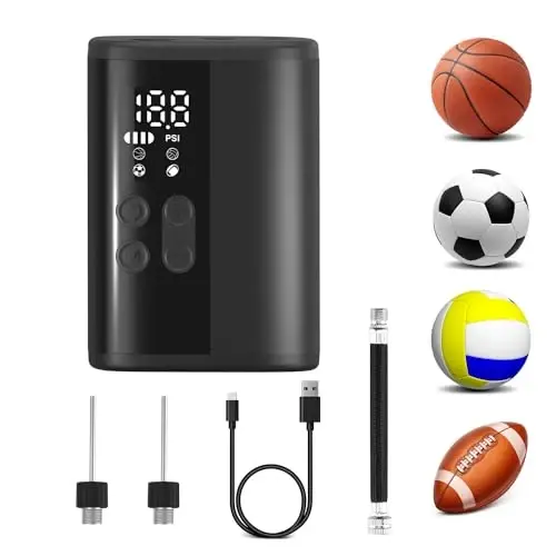 Woowind Ball Pump Elektr tokli basketbol to'pi nasosi, bosim o'lchagichli LED yoritgich va powerbank, futbol, ​​futbol, ​​sport to'plari uchun avtomatik portativ to'p puflagich to'p ignasi bilan. - WOOWIND