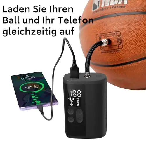 Woowind Ball Pump Elektr tokli basketbol to'pi nasosi, bosim o'lchagichli LED yoritgich va powerbank, futbol, ​​futbol, ​​sport to'plari uchun avtomatik portativ to'p puflagich to'p ignasi bilan. - WOOWIND (1)