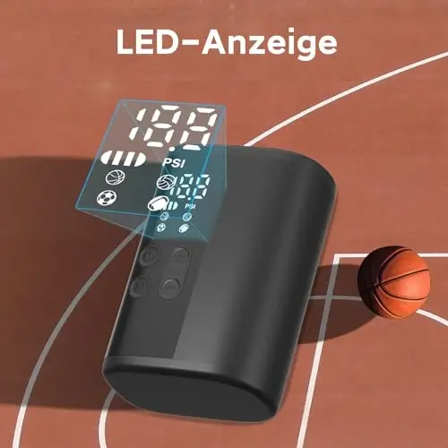 Woowind Ball Pump Elektr tokli basketbol to'pi nasosi, bosim o'lchagichli LED yoritgich va powerbank, futbol, ​​futbol, ​​sport to'plari uchun avtomatik portativ to'p puflagich to'p ignasi bilan. - 4