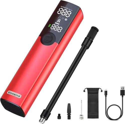 Woowind BP188 Bike Pump, The Pro Electric Bicycle Pump Tire Inflator Portable Air Compressor with Schrader, Presta and Dunlop Valve Adapters - 120~150PSI Options - 1