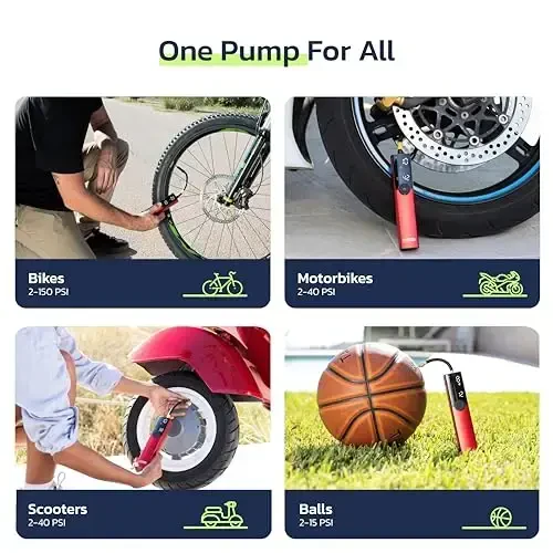 Woowind BP188 Bike Pump, The Pro Electric Bicycle Pump Tire Inflator Portable Air Compressor with Schrader, Presta and Dunlop Valve Adapters - 120~150PSI Options - 5