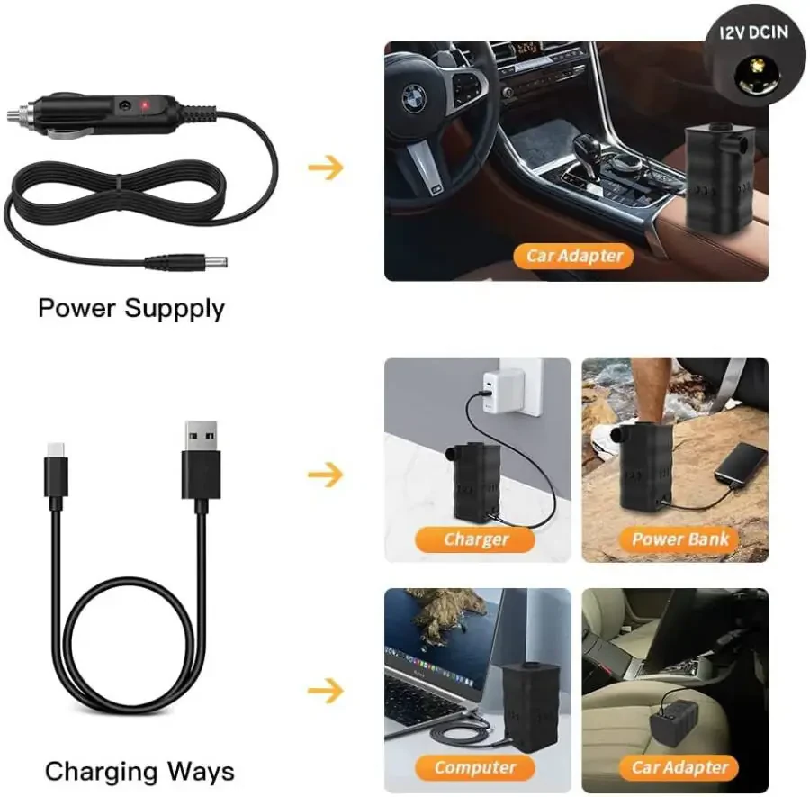 Woowind Electric Air Pump, Cordless Air Mattress Pump for Pool Floats, Swimming Rings, Air Bed, Air Sofa, Rechargeable Battery Powered - 5